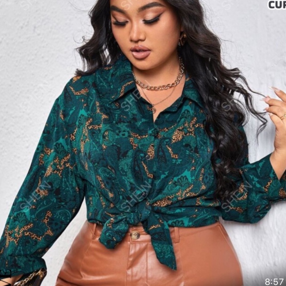 Green Patterned Women's Top